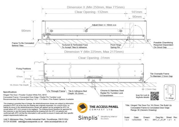 Hinged Tile Door 18 25 CFCDE Technical Drawing1024 1