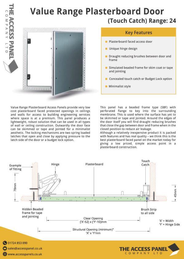 Value Range Plasterboard Touch Catch Data Sheet 11024 1